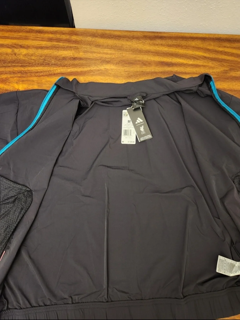 adidas Black Lightweight Liverpool FC Jacket with Teal Zipper and Pink Accents